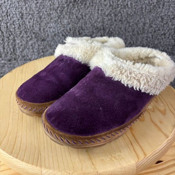 LL Bean Wicked Good Slippers Squam Lake Women 5 Purple Suede Shearling Lambswool - Picture 2 of 9